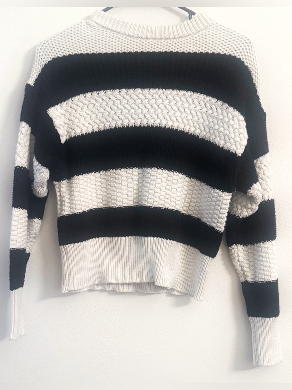 A New Day Striped Cropped Sweater XS Black White Knit Crewneck Pullover - Picture 2 of 7